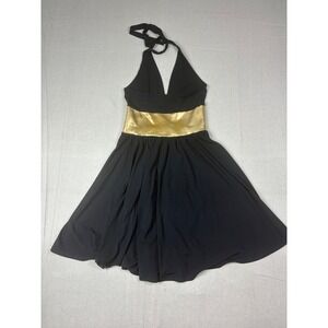 Moda International Womens S Black Gold Metallic Halter Mini Dress Party Night